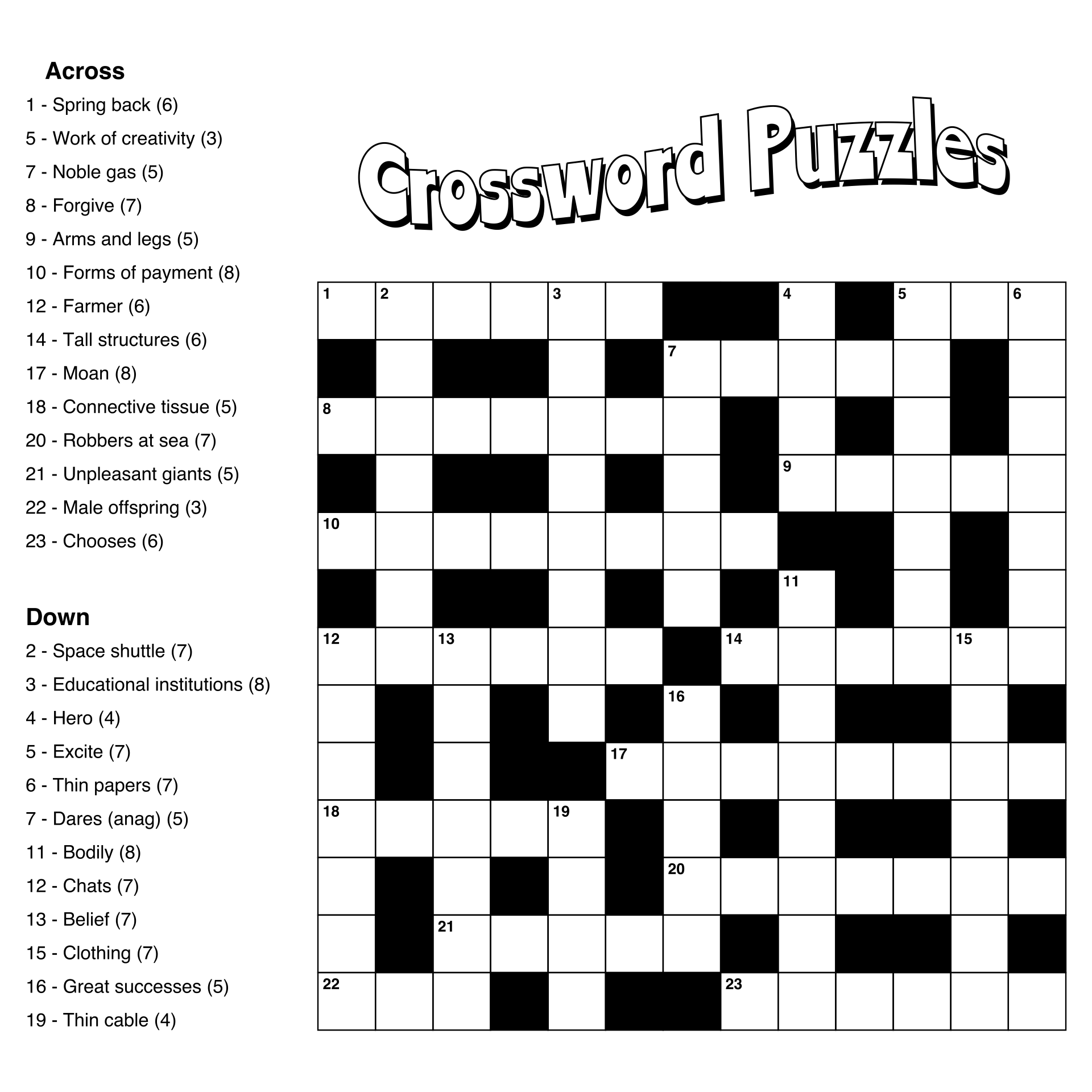 Seniors Crossword Puzzles Printable