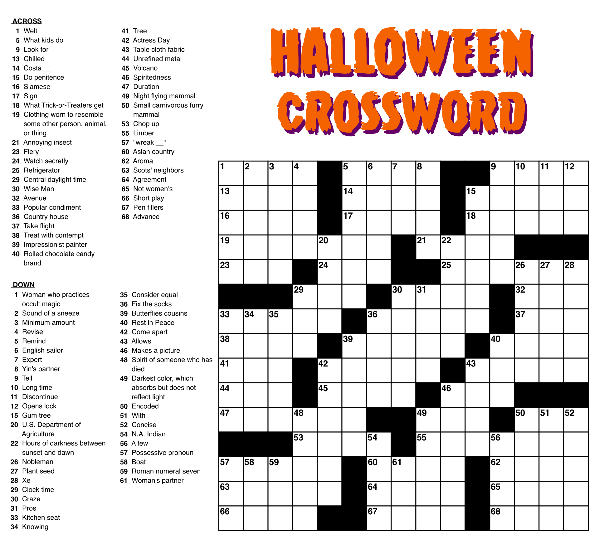 Free Crossword Puzzles Printable Large Print