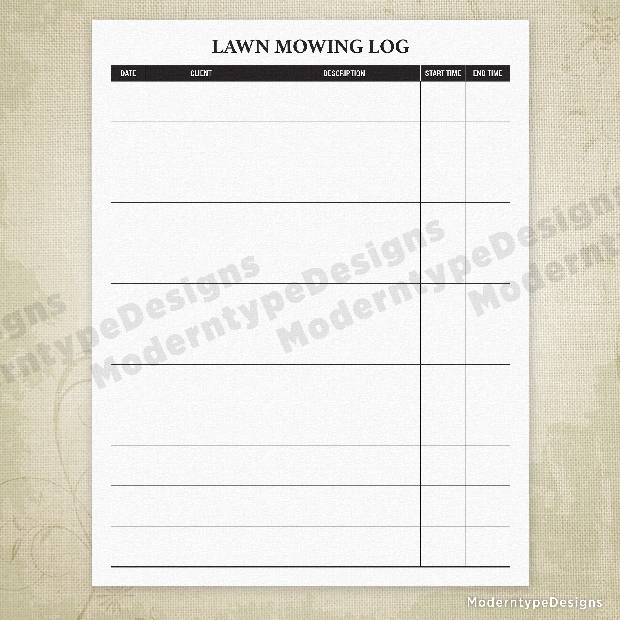 Printable Lawn Mowing Schedule Template