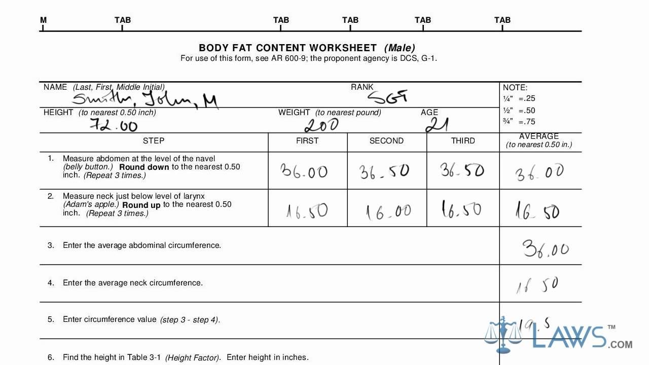 Learn How To Fill The DA Form 5500 Body Fat Content Worksheet