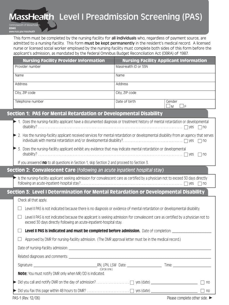 MA PAS 1 Form Fill Online Printable Fillable Blank PdfFiller