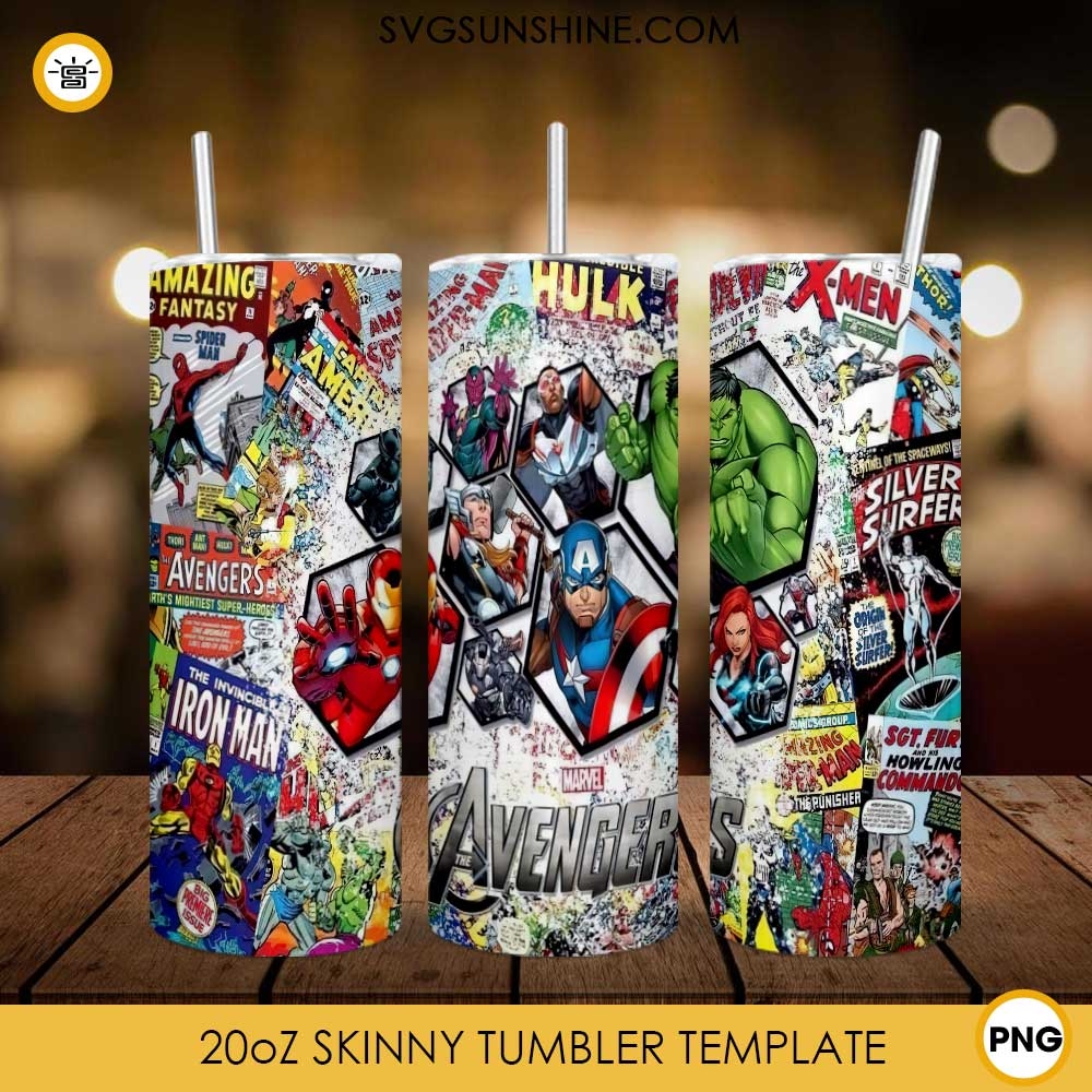 Marvel Avengers 20oz Tumbler Wrap PNG Superhero 20oz Skinny 