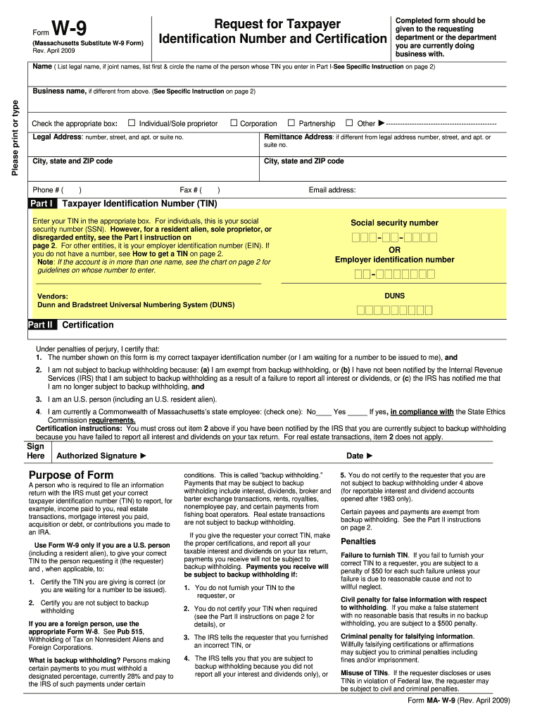 Mass W 9 Form Fill Out amp Sign Online DocHub