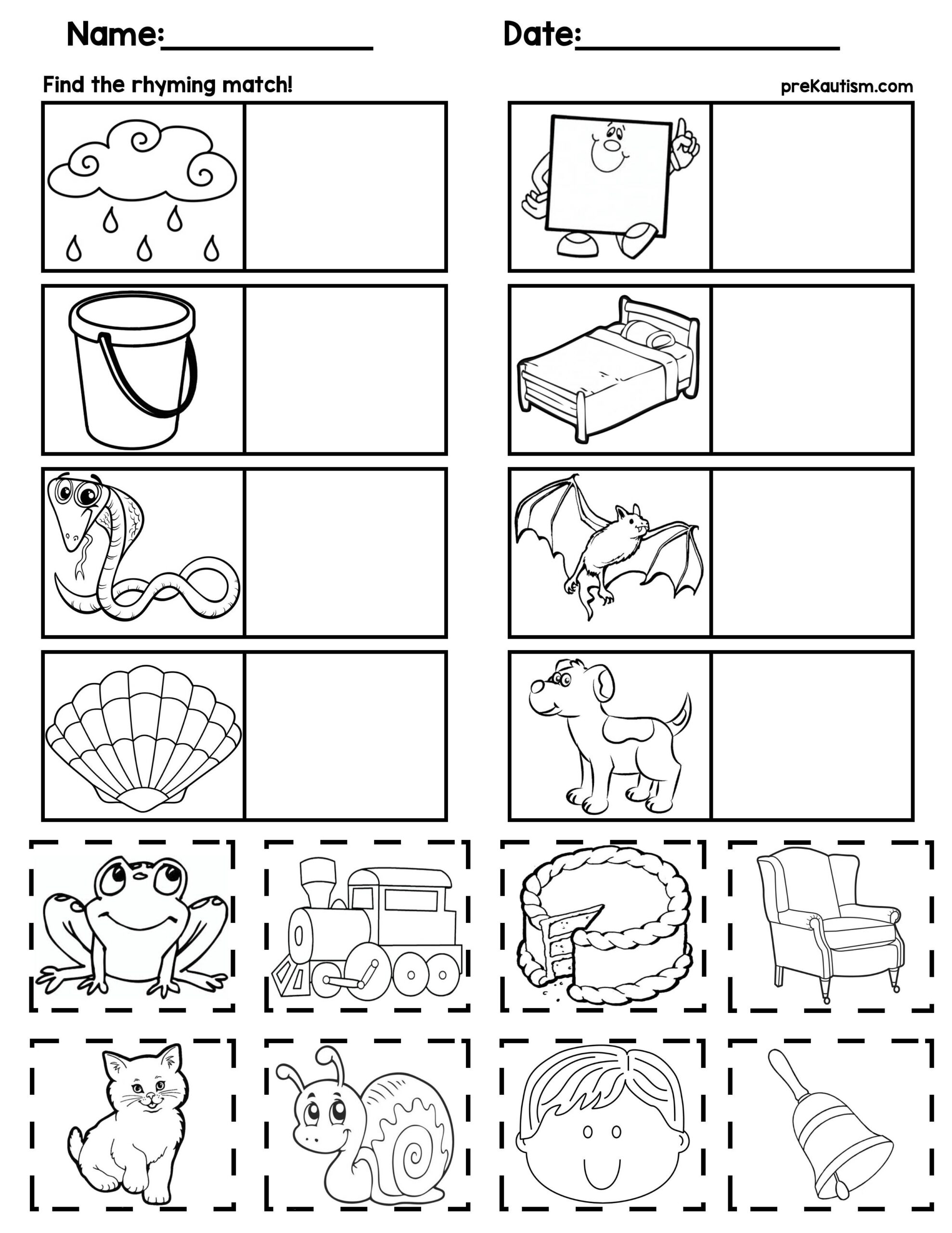 Matching Rhyming Words By PreKautism TPT