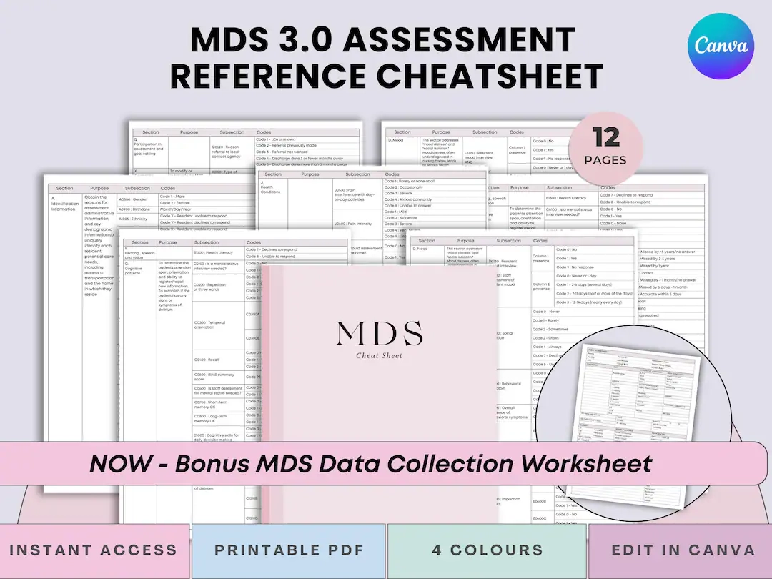 MDS 3 0 Assessment Cheat Sheet Set MDS Coordinators Quick 