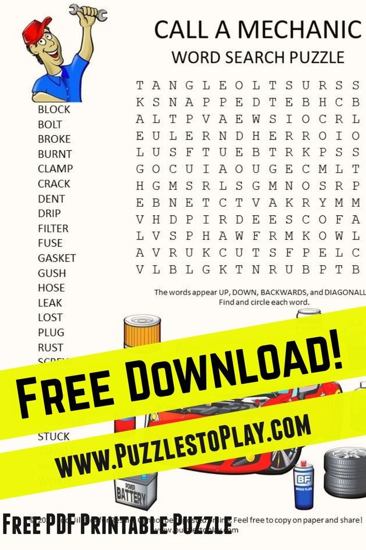 Free Crossword Puzzles Printable For Mechanics