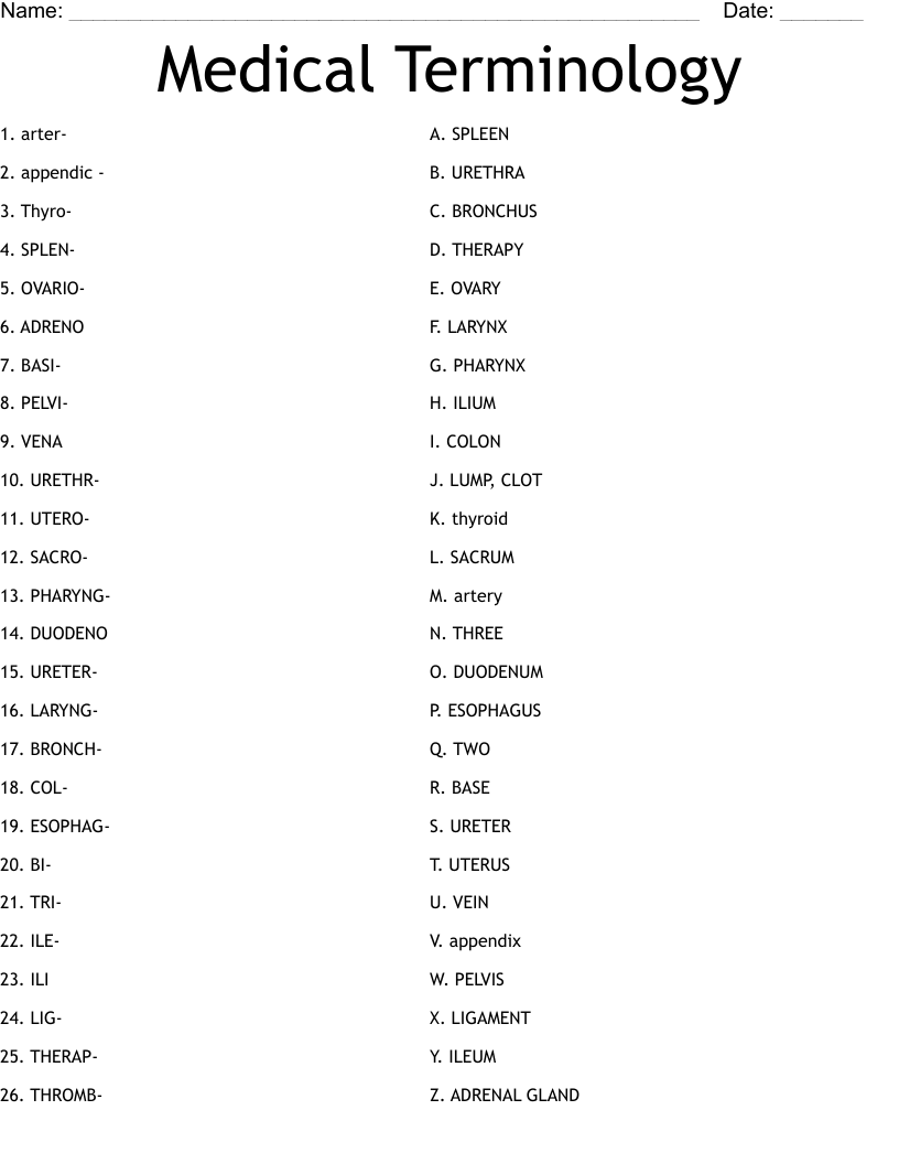 Medical Terminology Worksheet WordMint Medical Terminology Worksheet WordMint