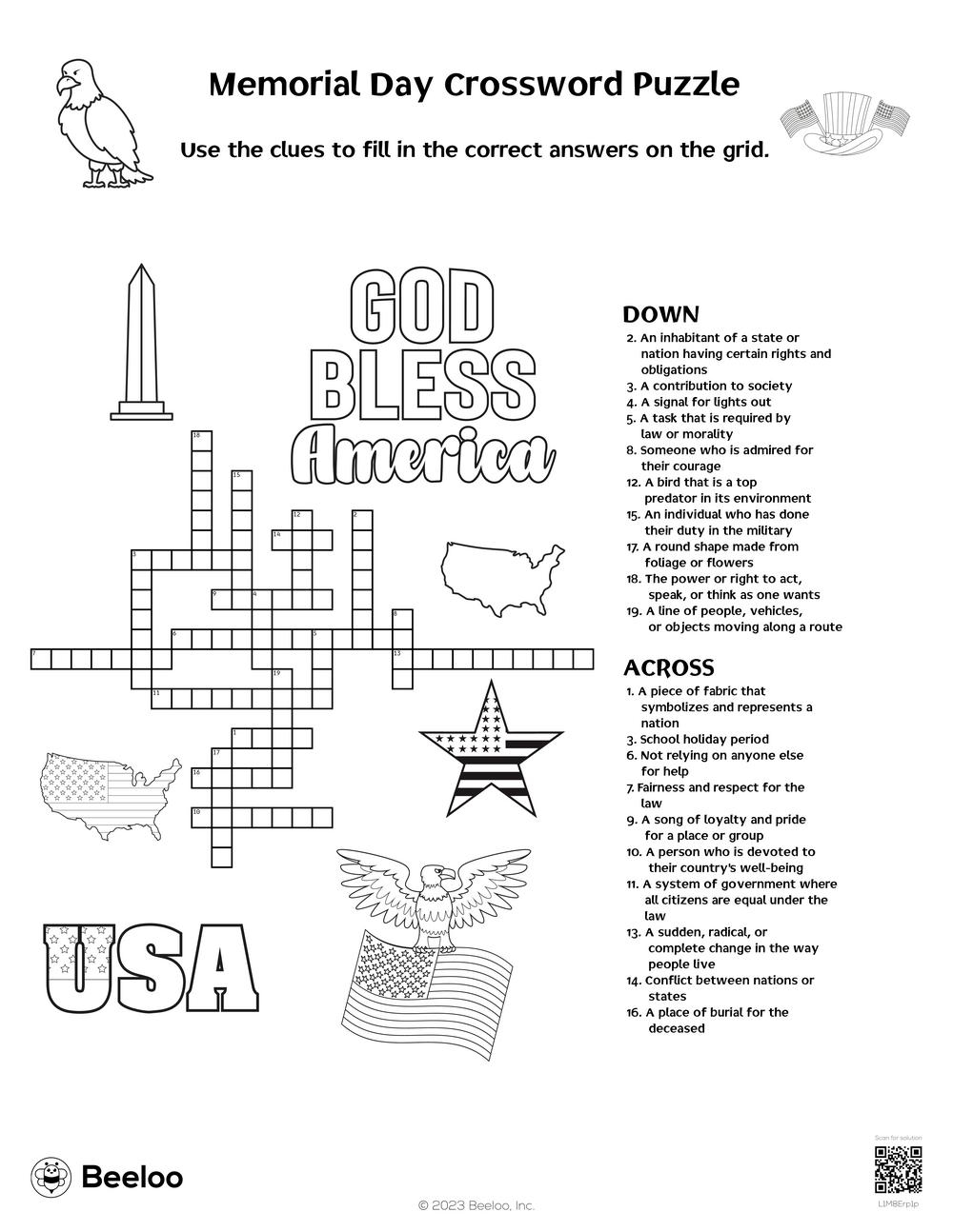Memorial Day Crossword Puzzle Printable