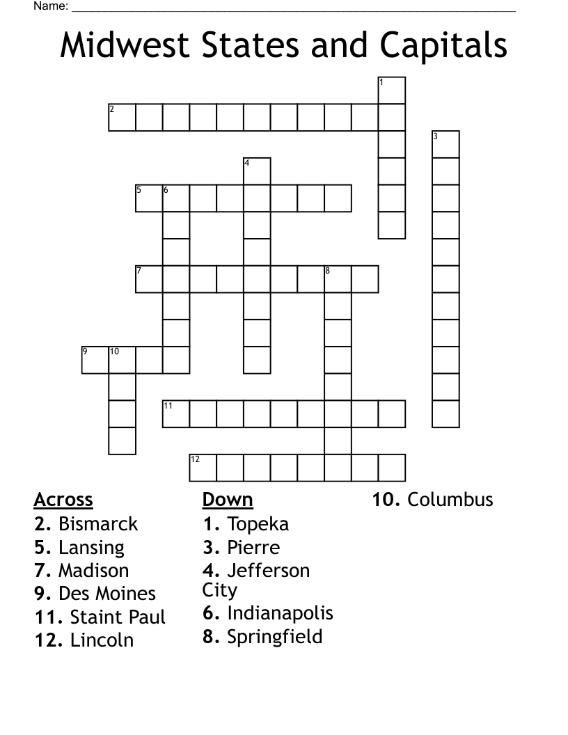 Free Printable Midwest States And Capitals Worksheet