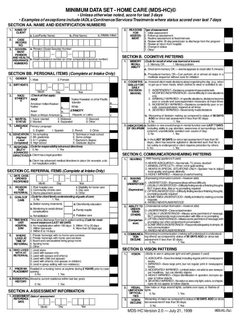 Minimum Data Set Fill Out amp Sign Online DocHub