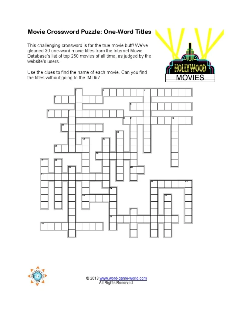 Movies Crossword Puzzles Printable