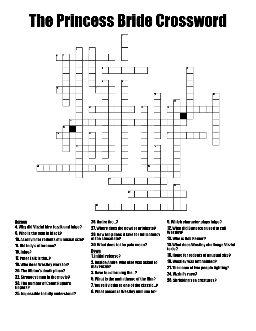Movie Themed Crossword Puzzles Printable Free