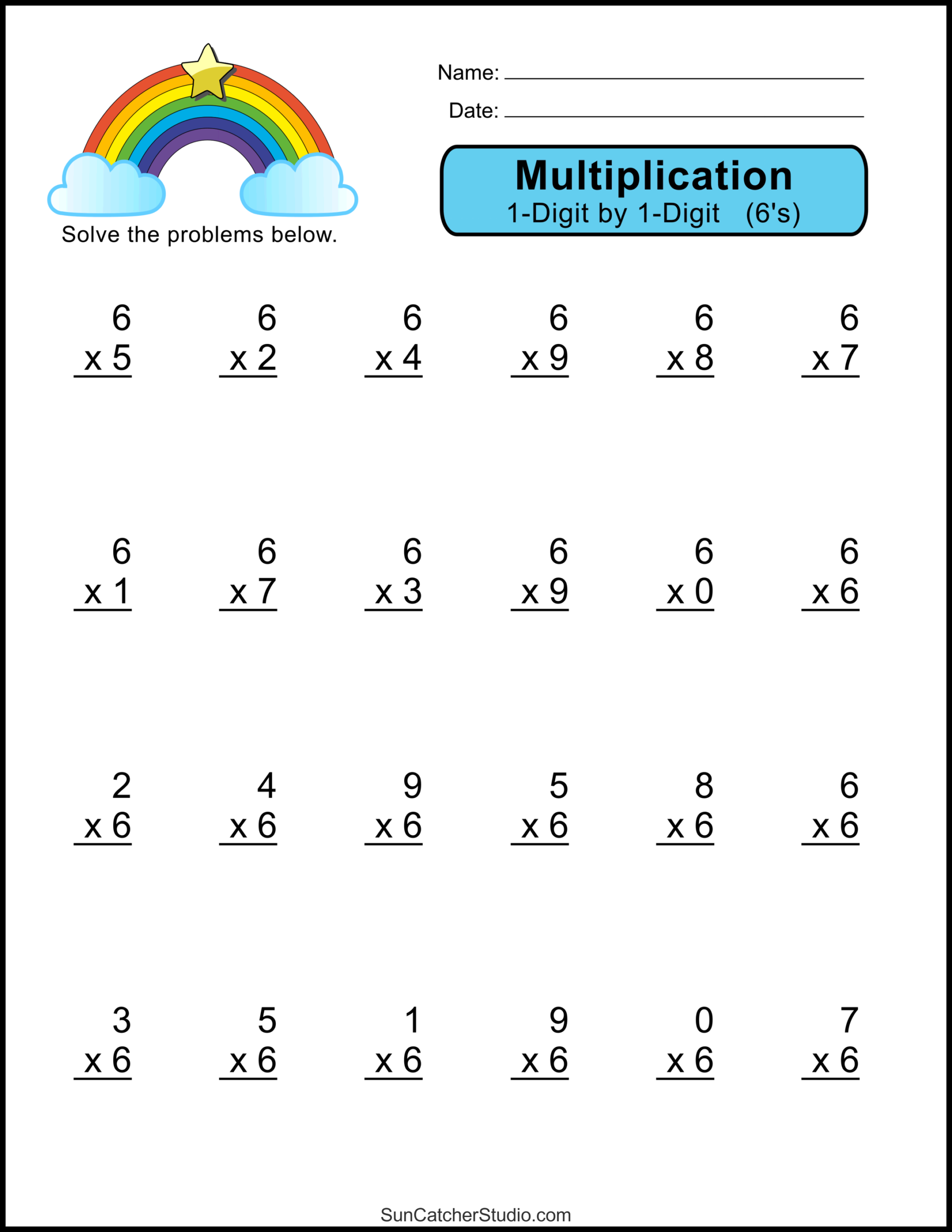 Free Multiplication Worksheets Printable 6s