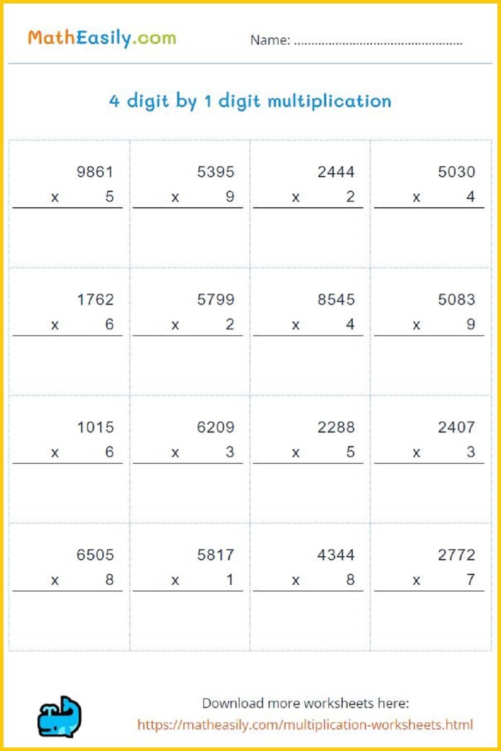 Free Printable Multiplication Worksheets Grade 4