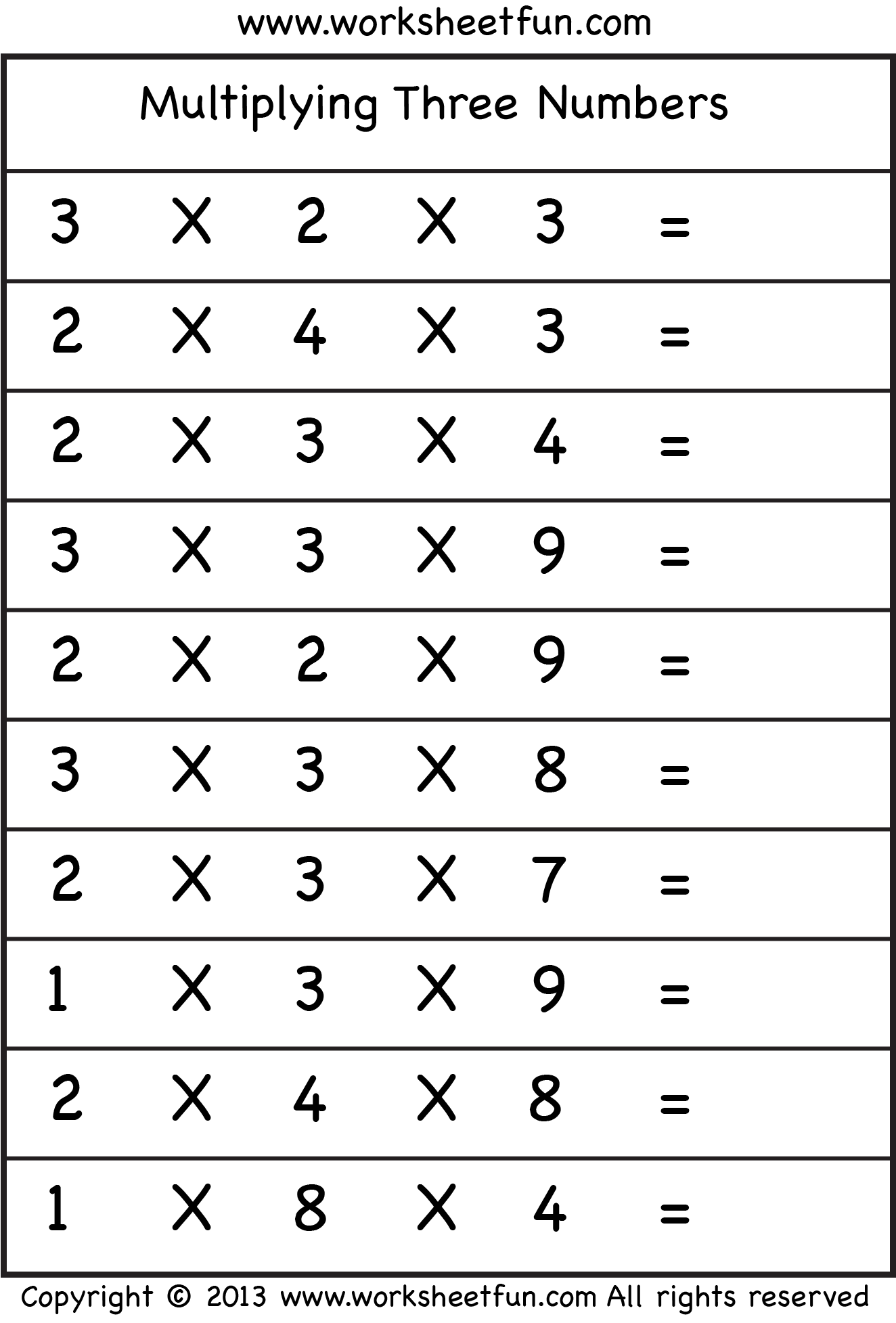Multiplication Worksheets Printable Grade 3