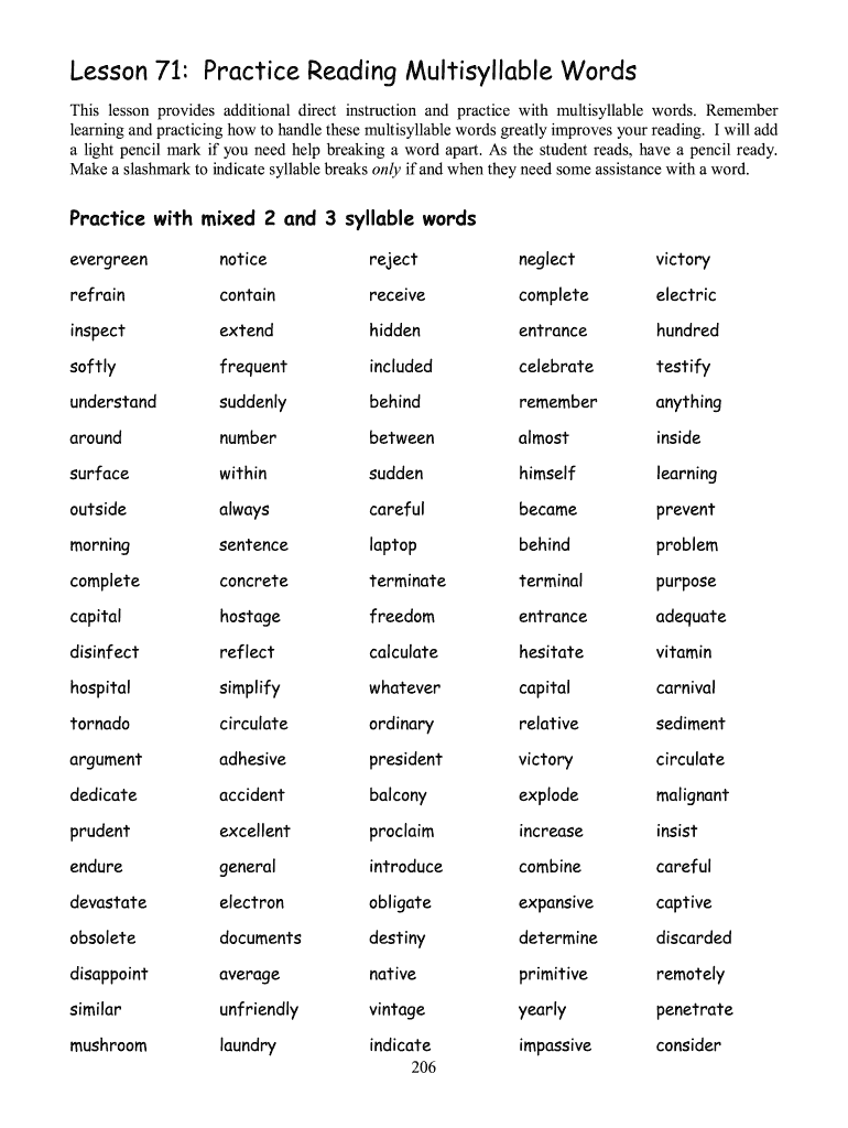 Multisyllabic Words List Pdf Fill Out amp Sign Online DocHub