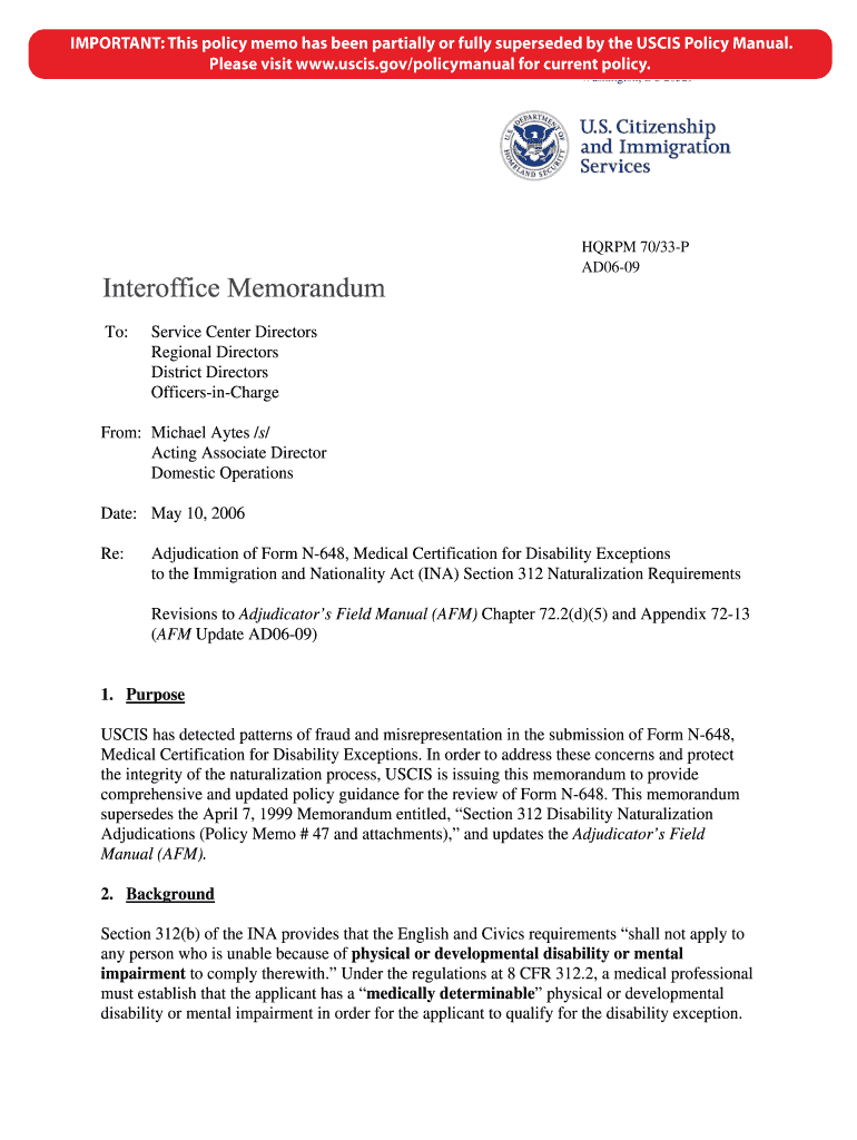 Immigration Form N 648 Form