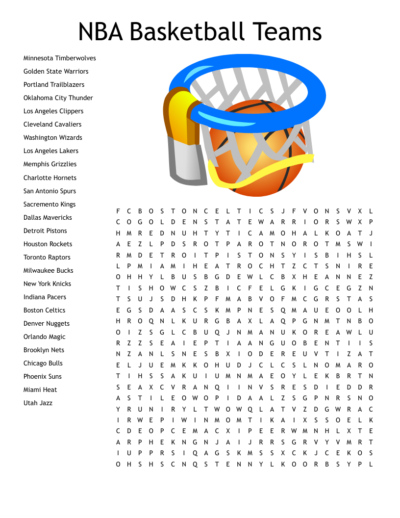 Nba Teams Word Search Printable
