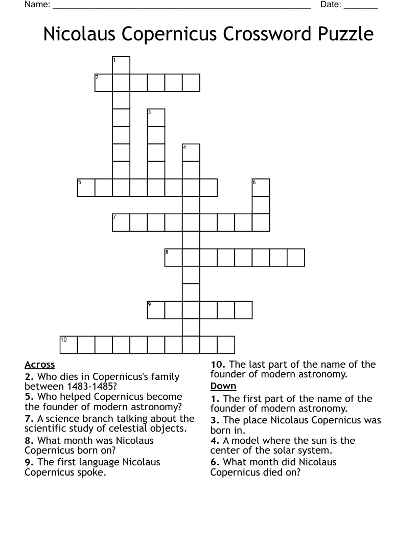 Nicolaus Copernicus Crossword Puzzle WordMint