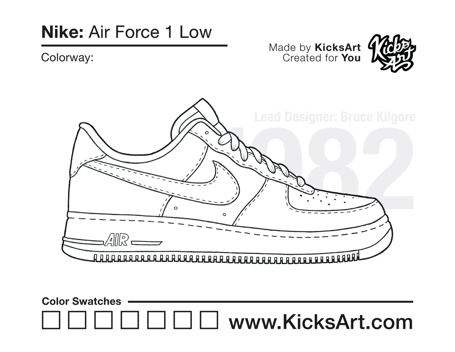 Nike Air Force 1 Low Sneaker Coloring Pages Created By KicksArt