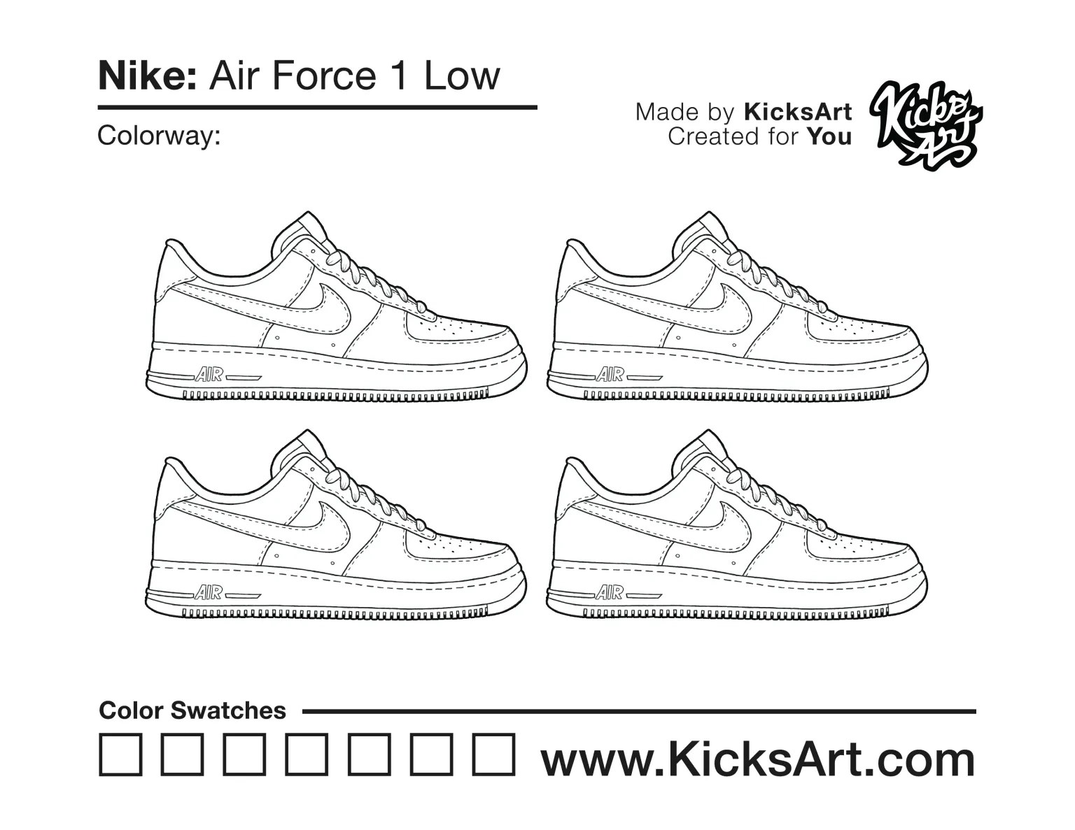 Nike Air Force 1 Low Sneaker Coloring Pages Created By KicksArt