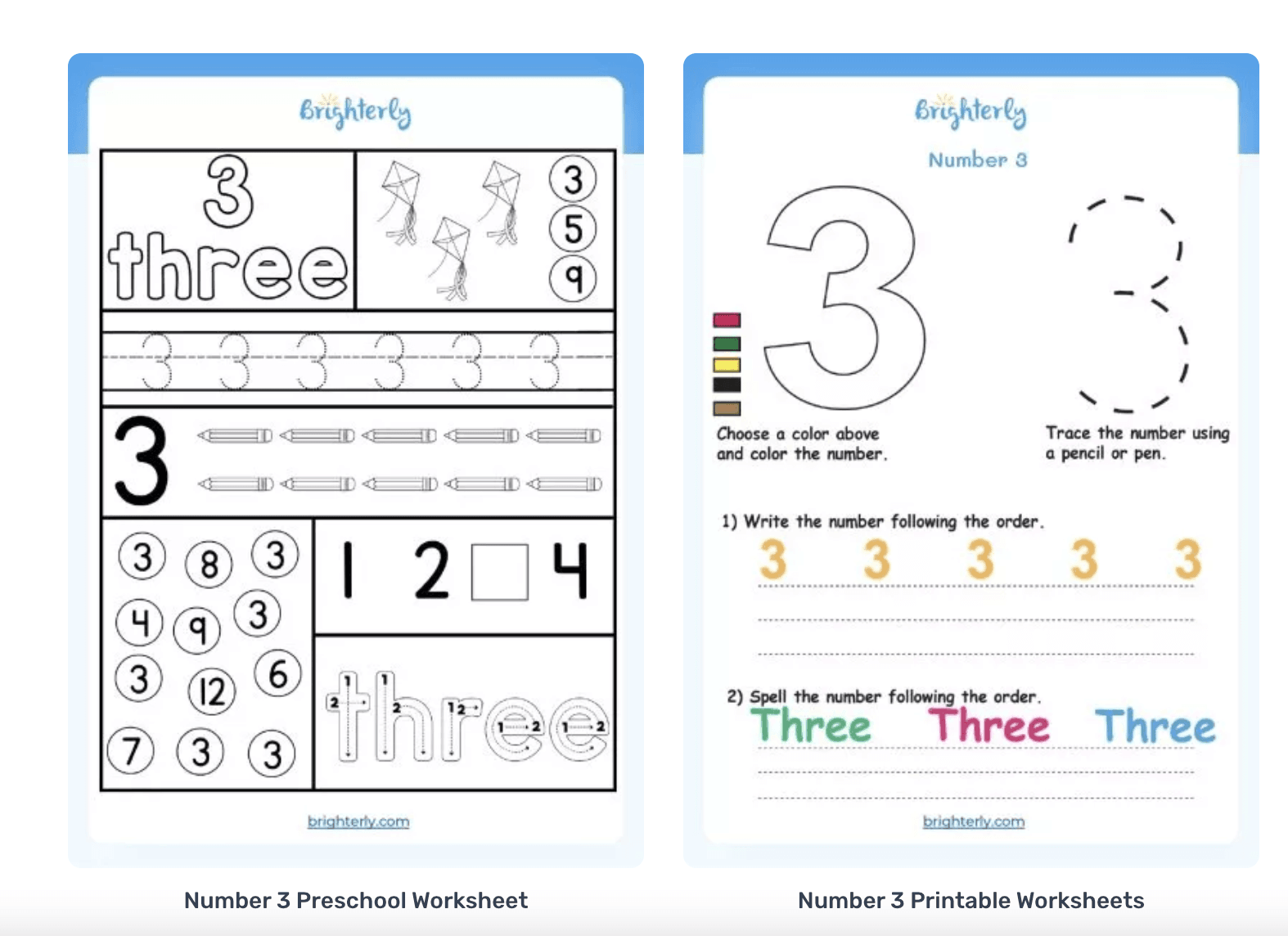 Number 3 Printable Worksheets