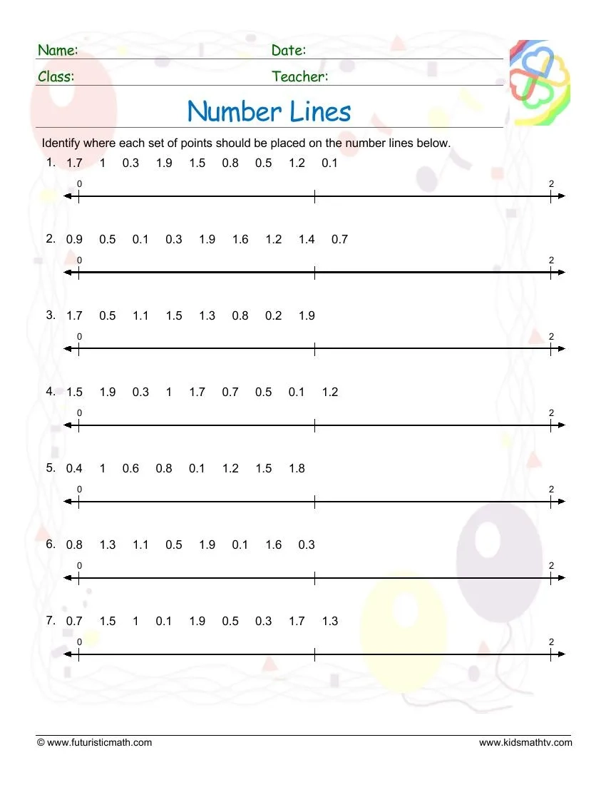 Free Printable Decimal Number Line Worksheets