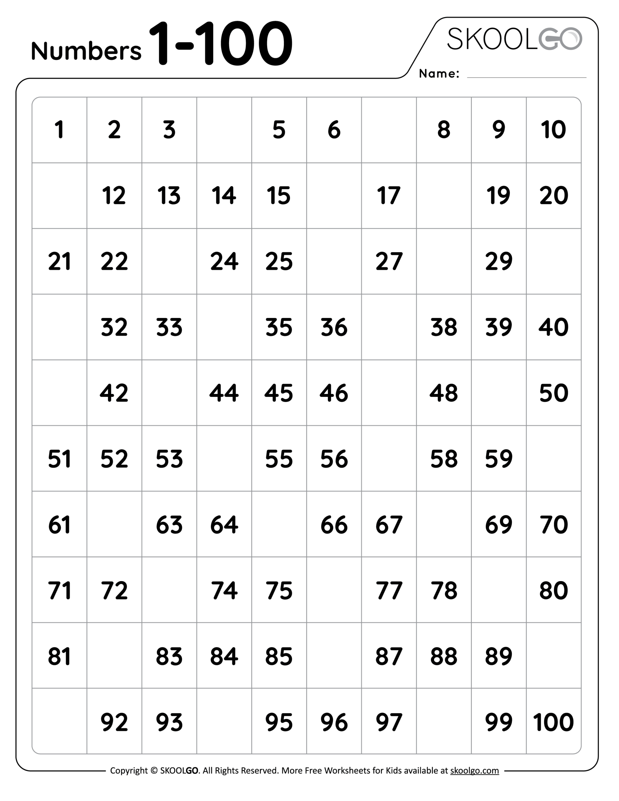Numbers 1 To 100 Free Worksheet For Kids SKOOLGO Worksheets 