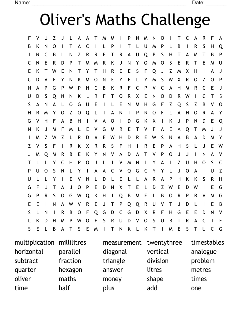 Maths Word Search Printable