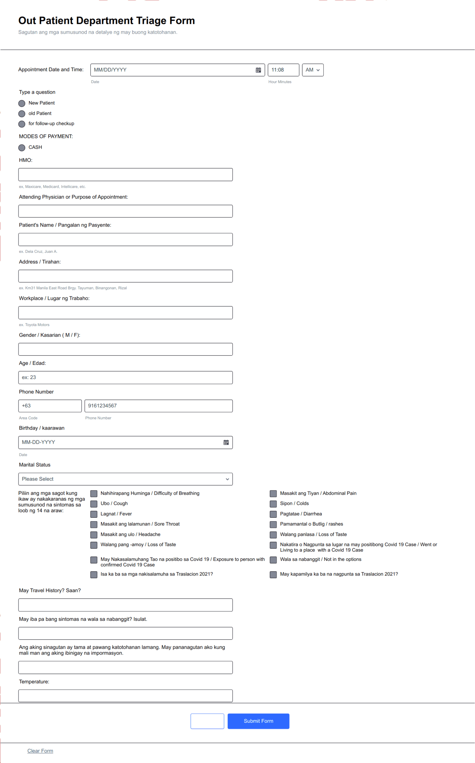 Out Patient Department Triage Form Template Jotform