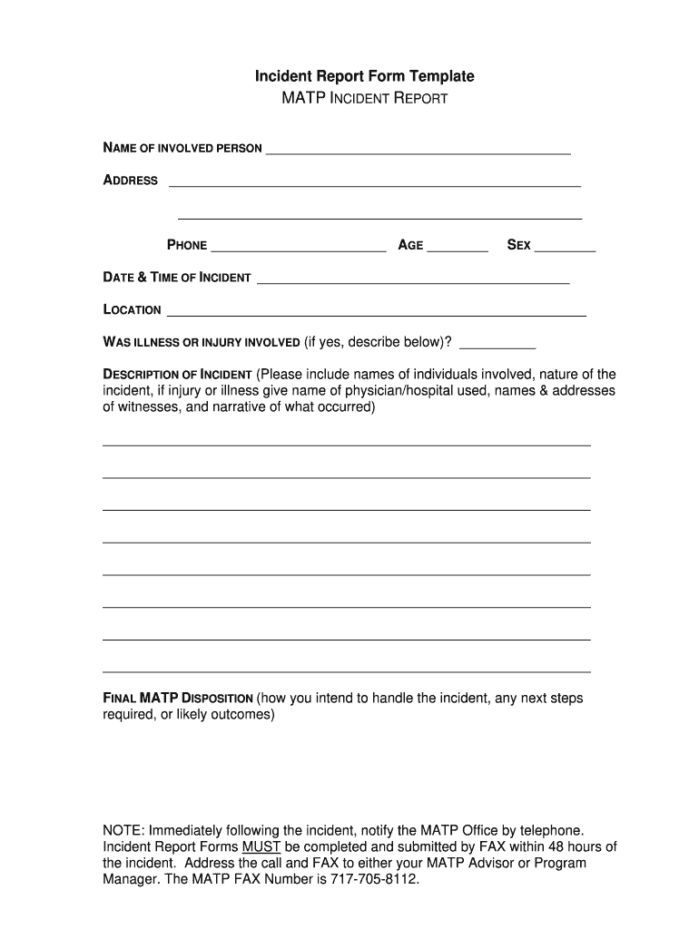 Work Incident Report Form Printable Template