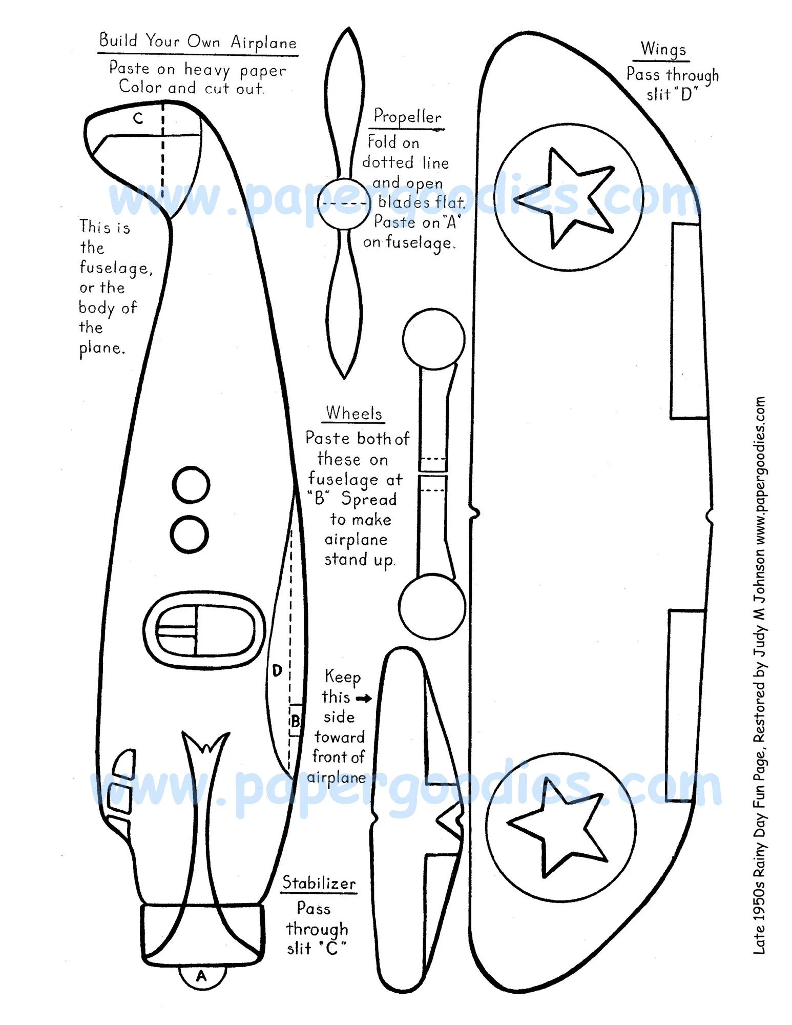 Paper Airplane Color cut fly Toy printable Digital Download 