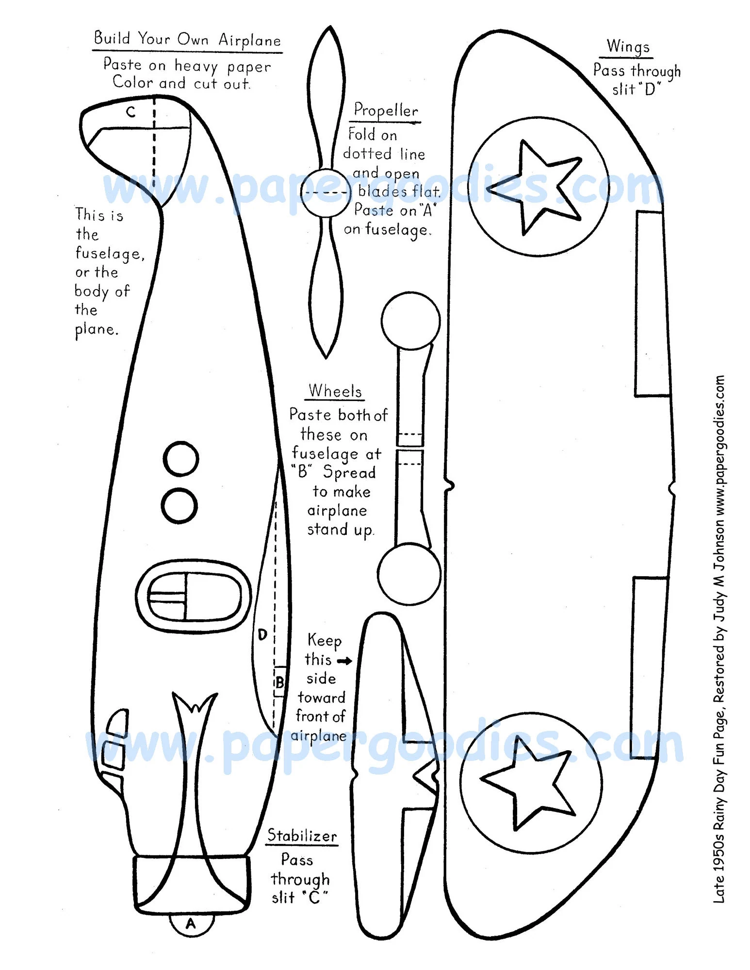 Paper Airplane Color cut fly Toy printable Digital Download 