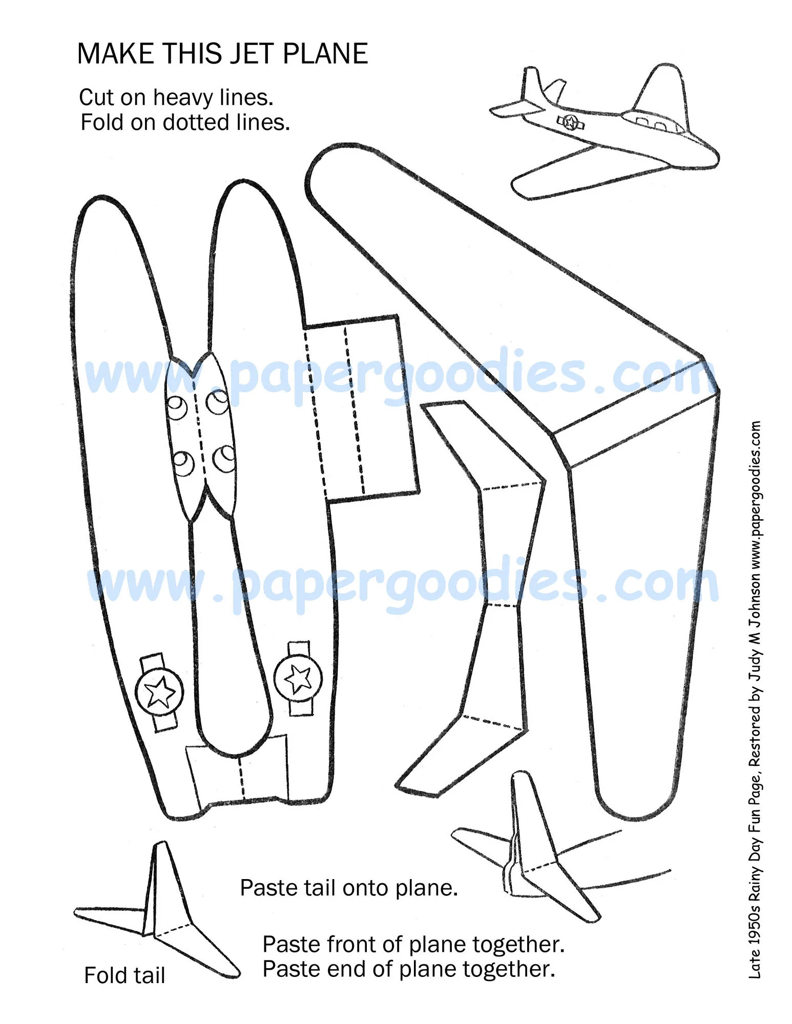 Paper Airplane Color cut fly Toy printable Digital Download 