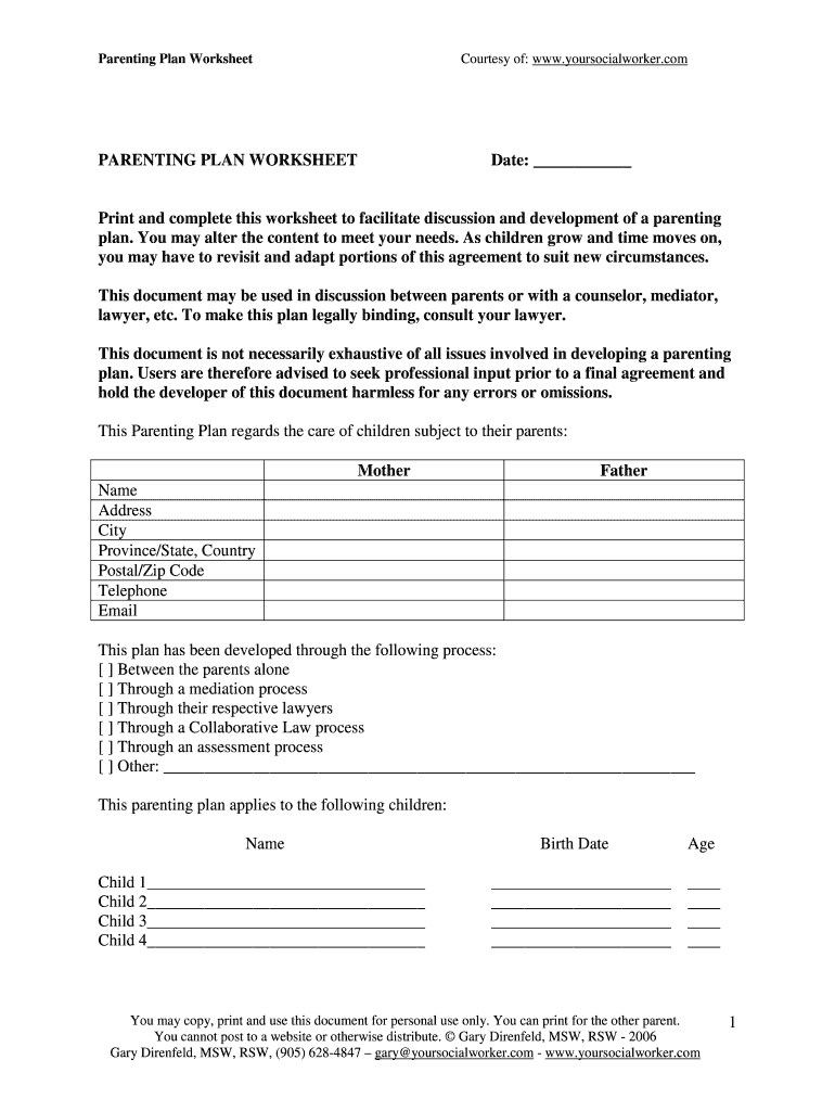 Free Parenting Plan Printable