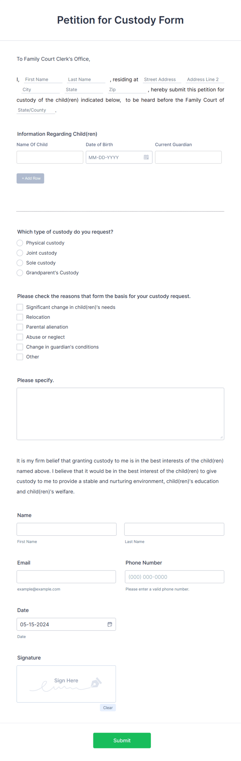 Petition For Custody Form Template Jotform