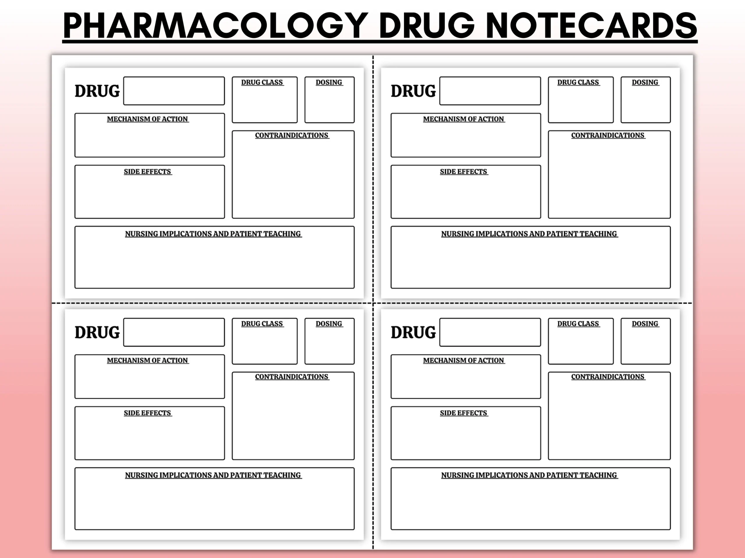 Pharmacology Template Drug Card Template Med Card Template 
