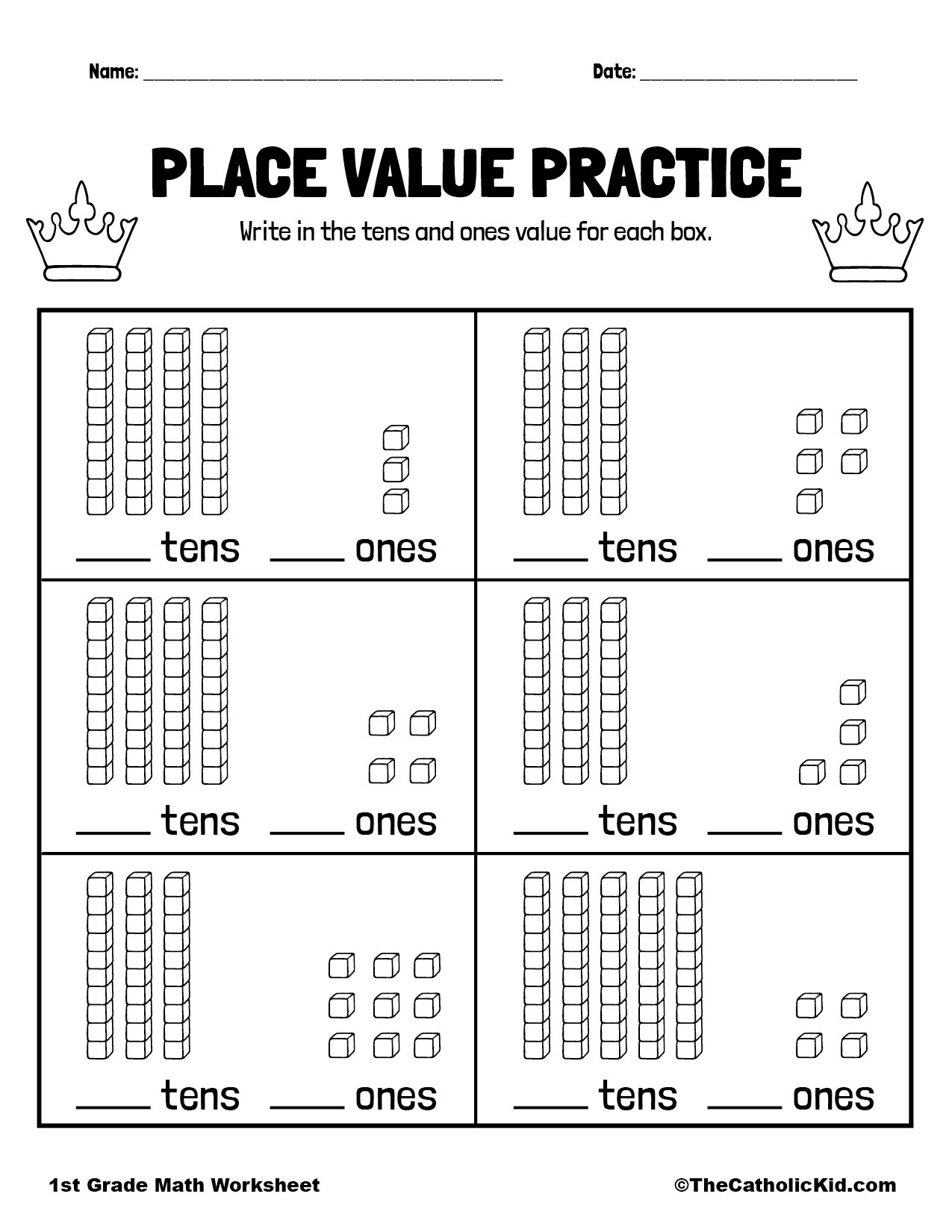 Place Value Worksheet 1st Grade Math TheCatholicKid 