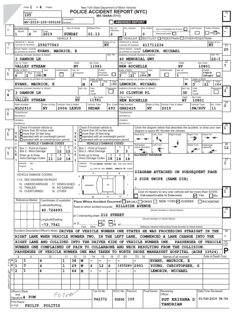 Police Accident Report Nyc MV 104AN 7 11 PDF New York 