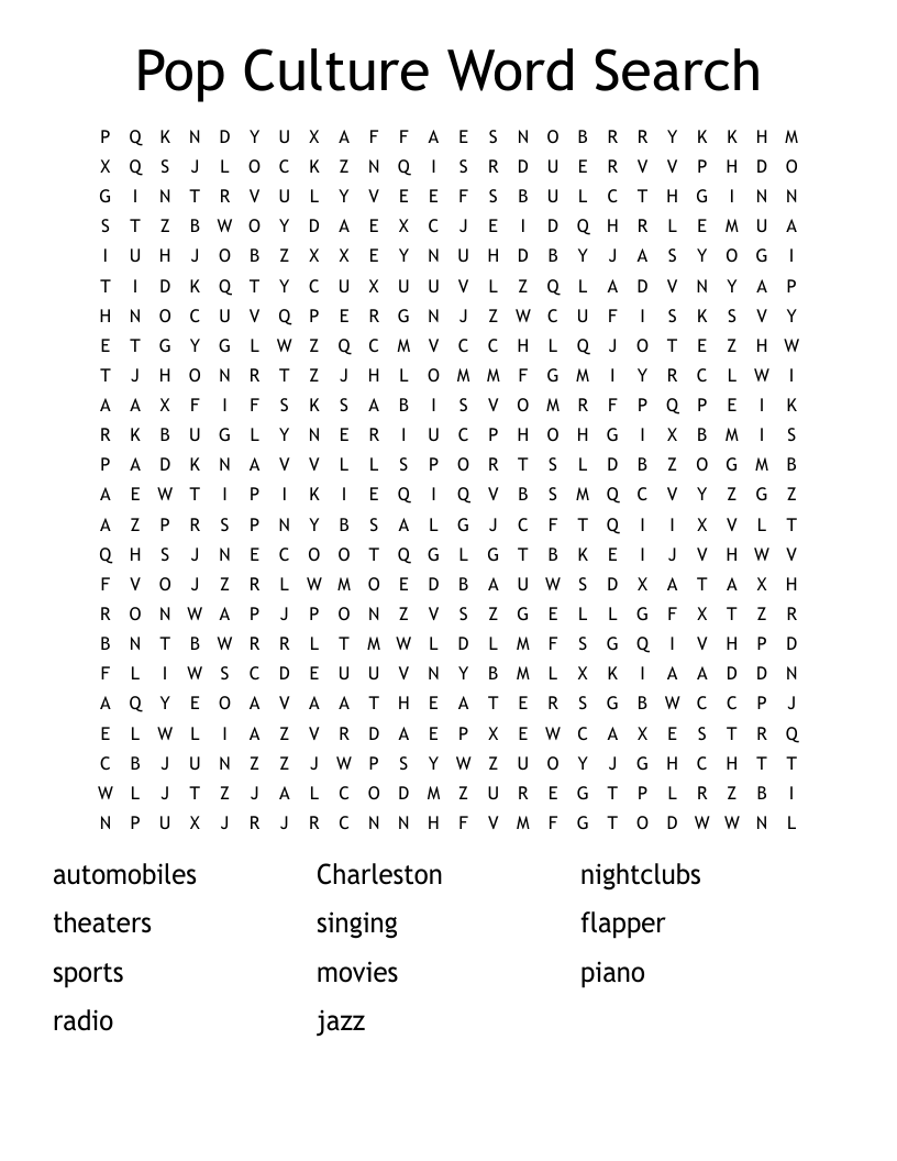 Pop Culture Printable Crossword Puzzles