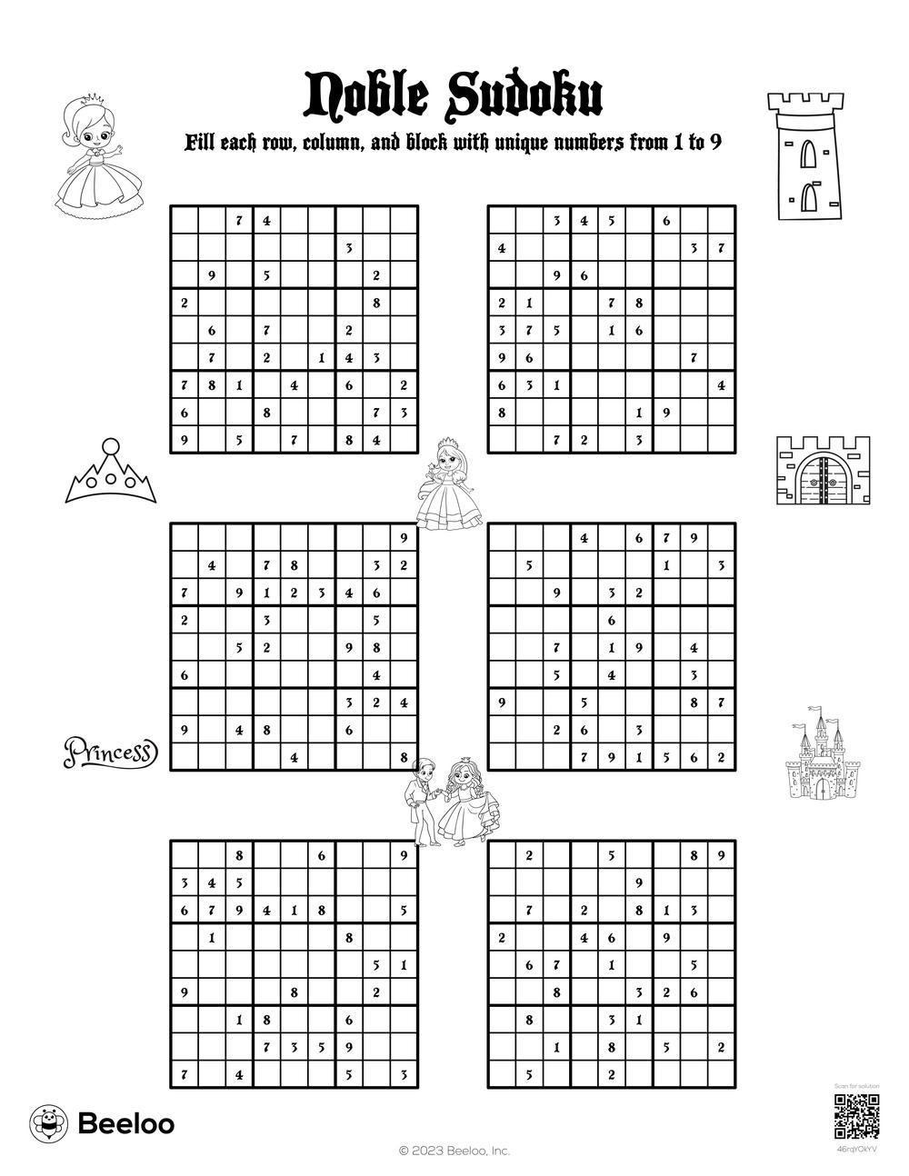 Princess themed Sudoku Puzzles Beeloo Printable Crafts And 
