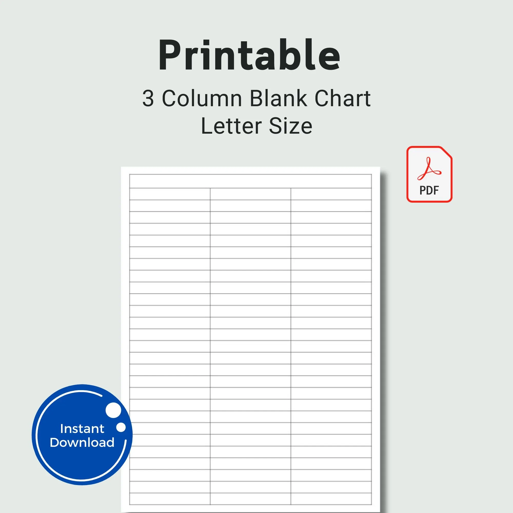 Printable 3 column Blank Chart Text Input PDF Template US Letter 