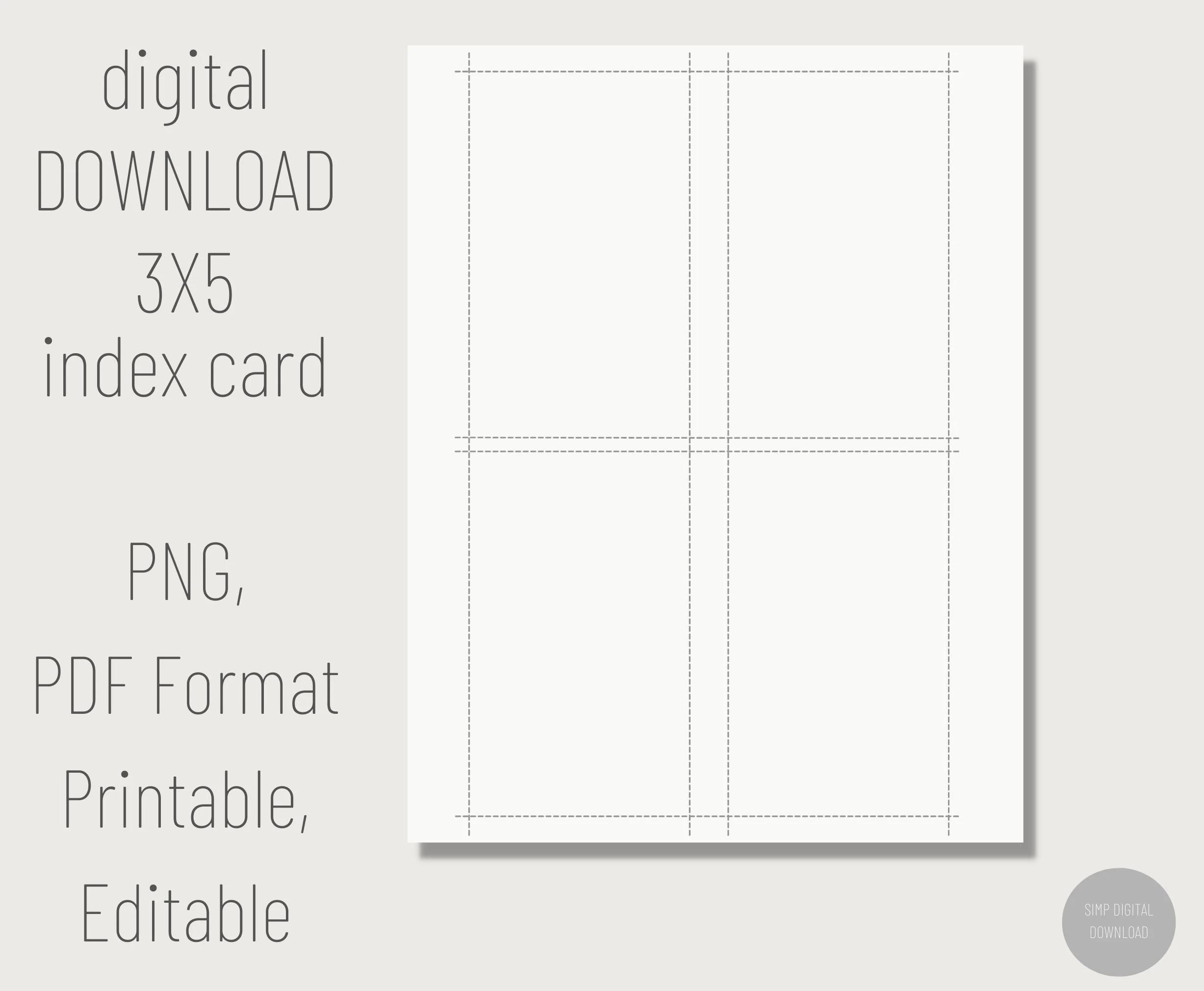 Printable 3x5 Index Card Digital Index Card Printable Note Cards 