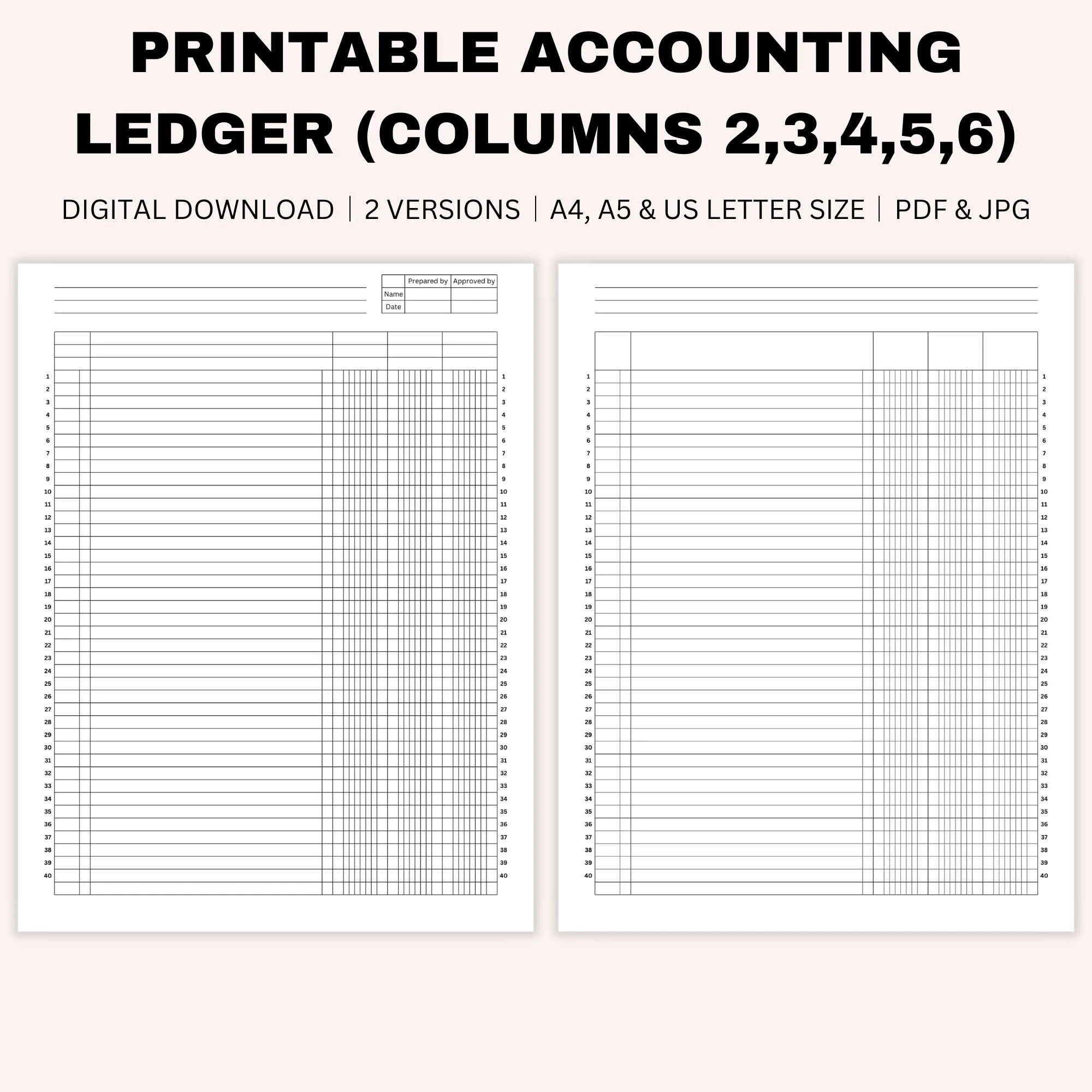 Printable Blank Accounting Ledger Log For Credits And Debits 