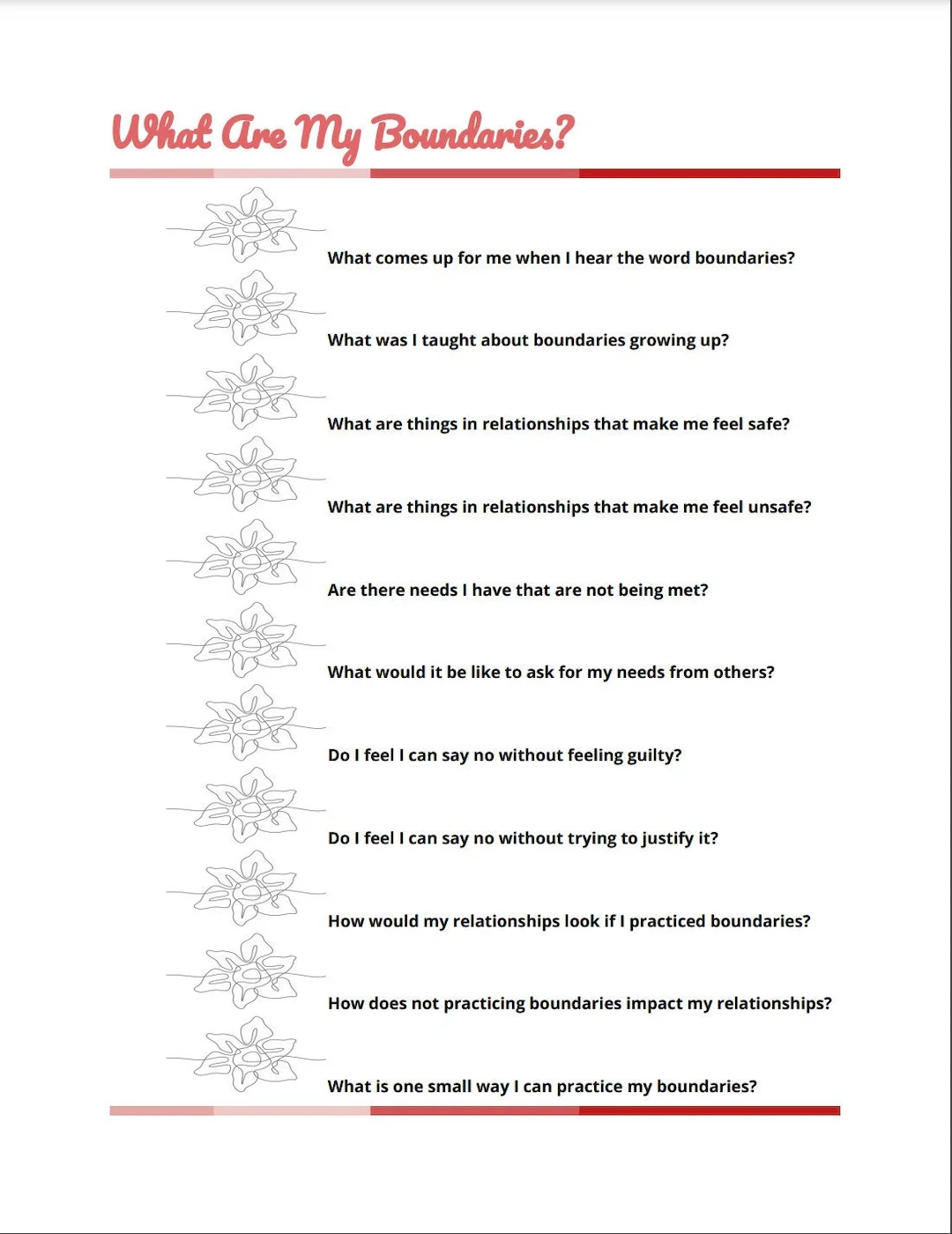 Printable Boundary Exploration Therapist Boundaries Client 