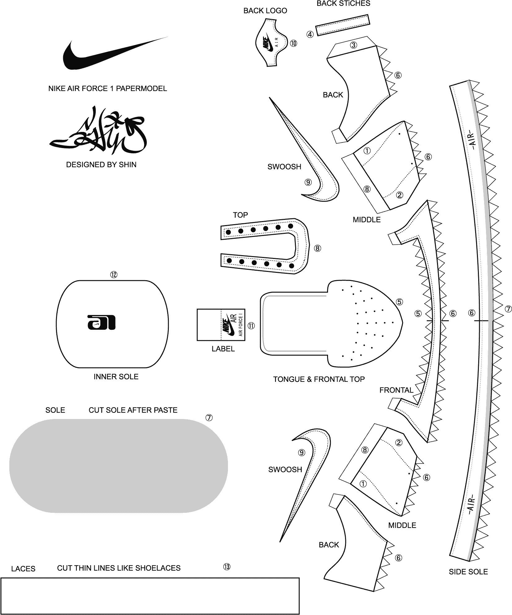 Printable Cardboard Shoe Template Nike Air Force Papercraft 2025