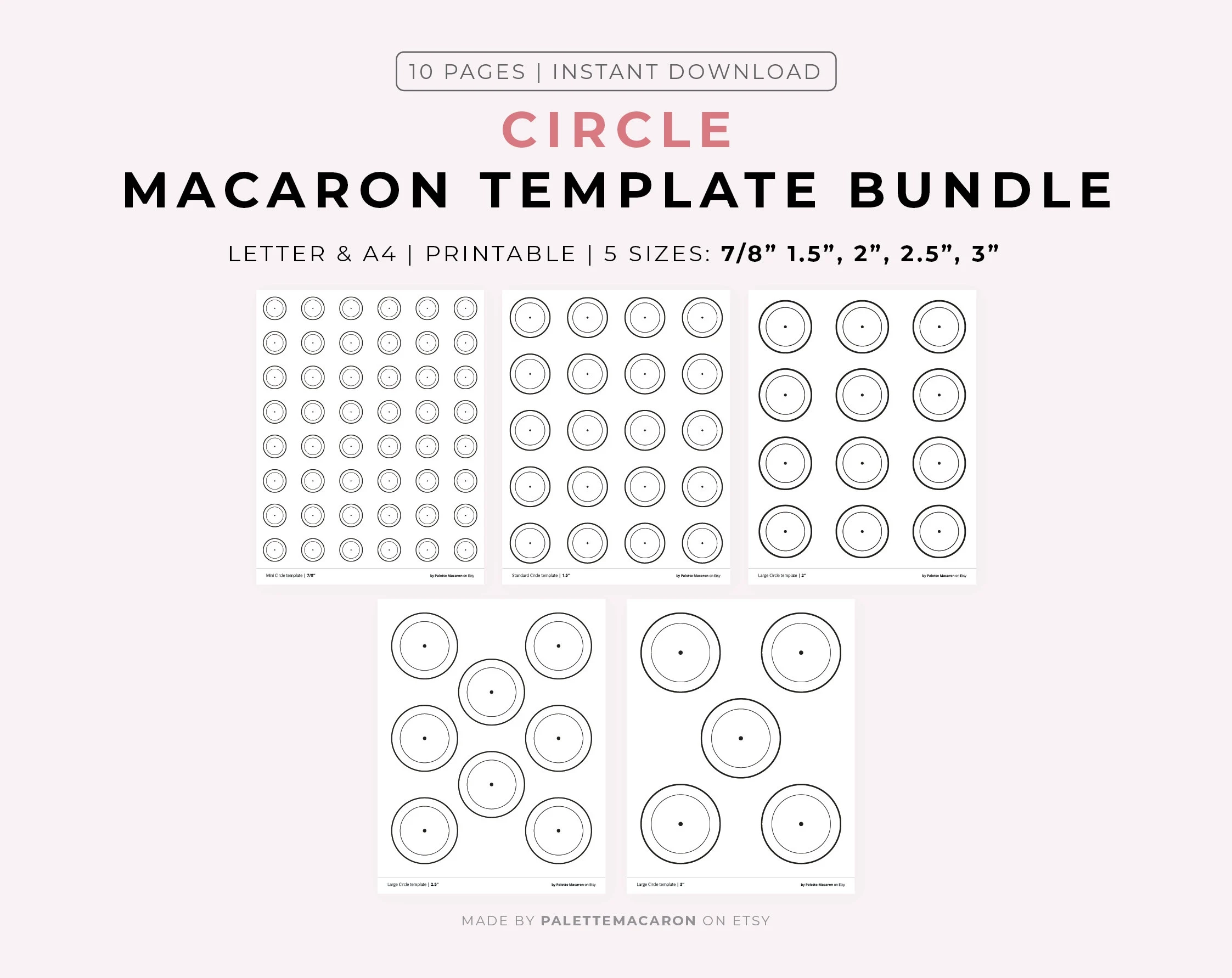 Printable Circle Macaron Template Bundle 5 Sizes 7 8 1 5 2 2 5 