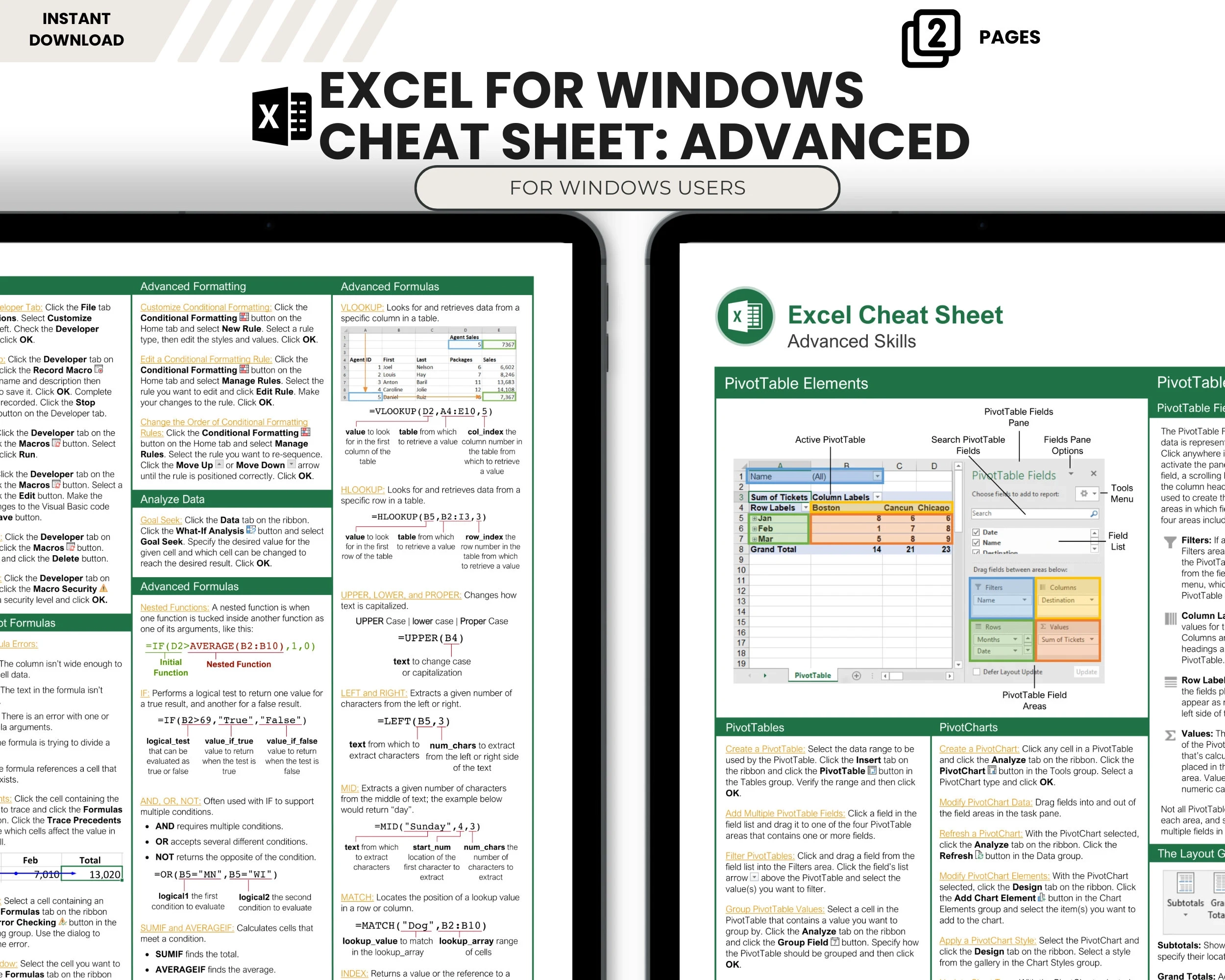 Printable Excel Formula Cheat Sheet Etsy