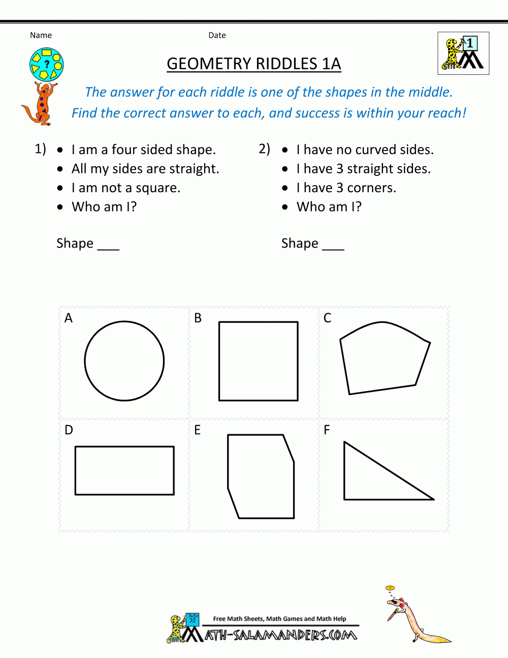 Printable Geometry Worksheets Riddles Worksheets Library
