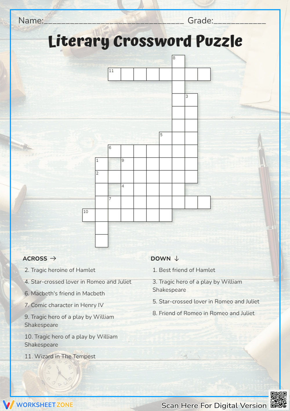 Literature Crossword Puzzles Printable
